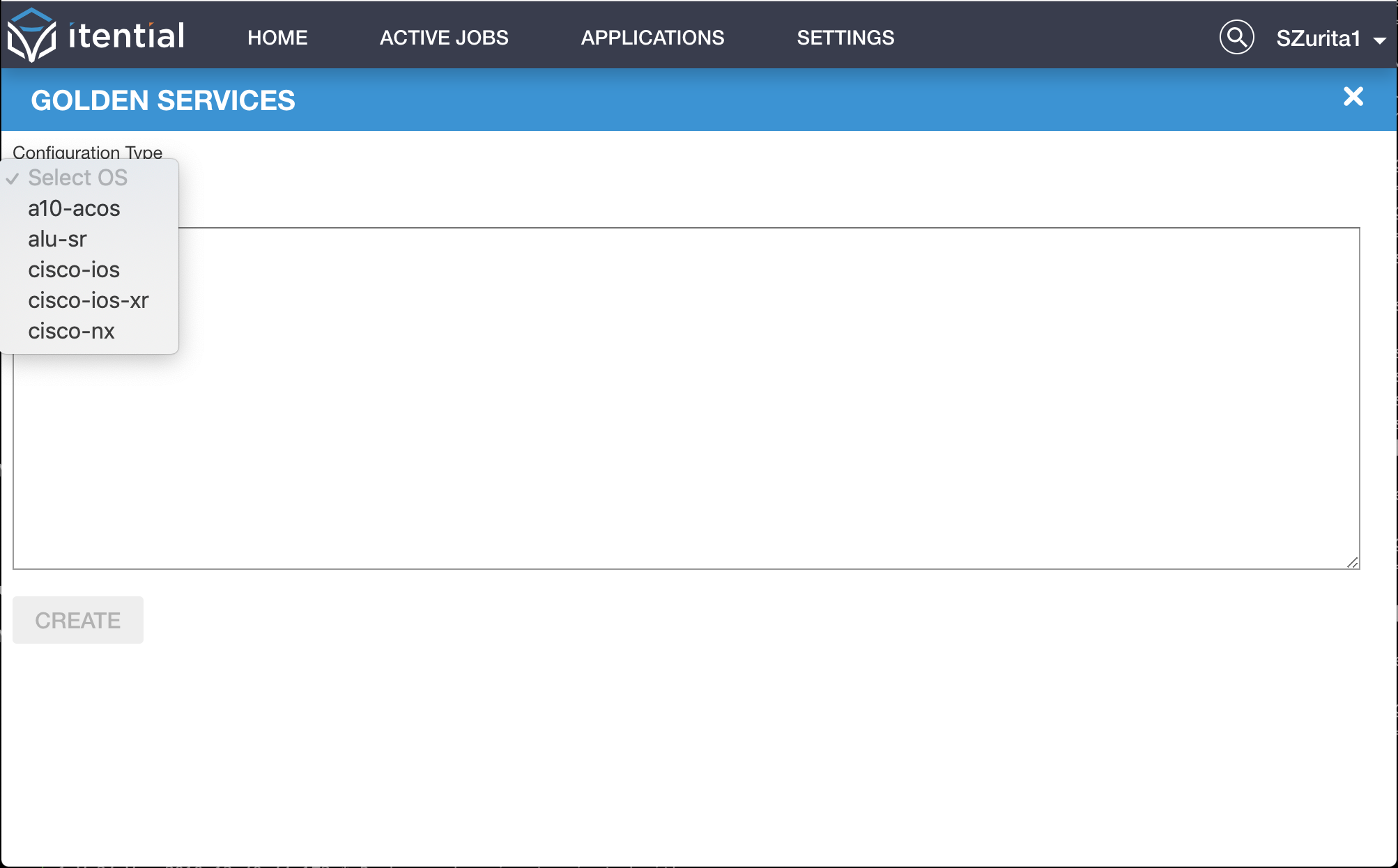 Configuration Type Dropdown