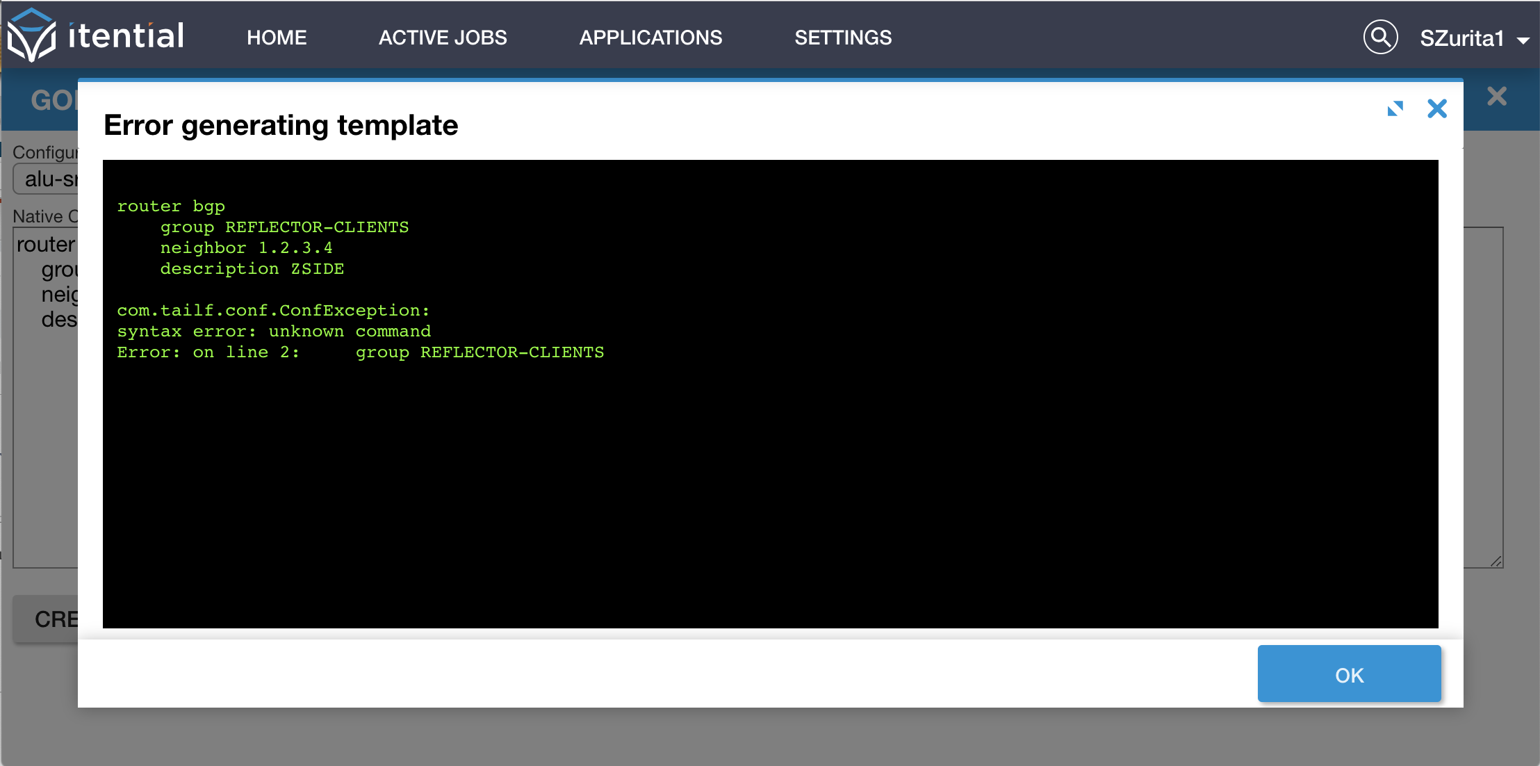 Error Generating Template