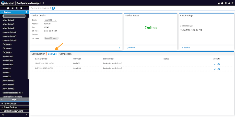 Backups Tab