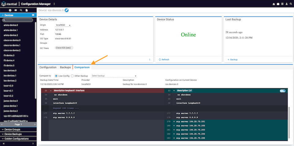 Configuration Comparison Tab